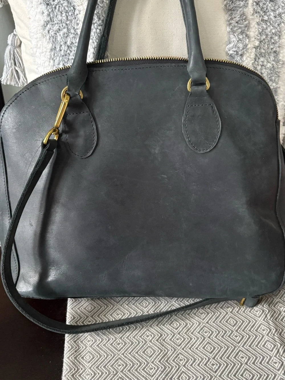 Sseko Black Leather Satchel with burgundy Tassel Charm